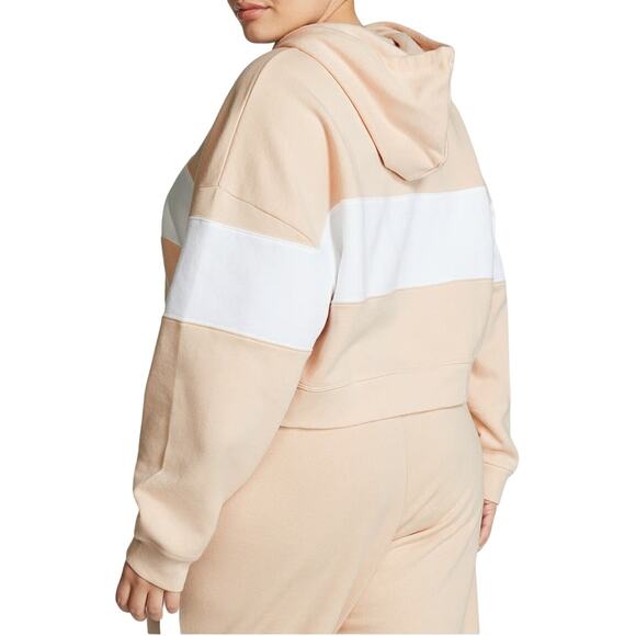 Victoria's Secret Pink Ivy Fleece Croppped Hoodie Sweatshirt Tan White Large - Picture 2 of 10